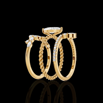 Marquise Diamond Ring, Twisted Band Ring, Floral Accent Stone Ring, Elegant Luxury Statement Jewelry