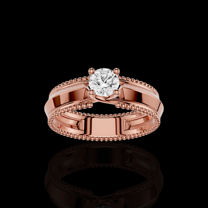 Classic Solitaire Ring with Intricate Beaded Band