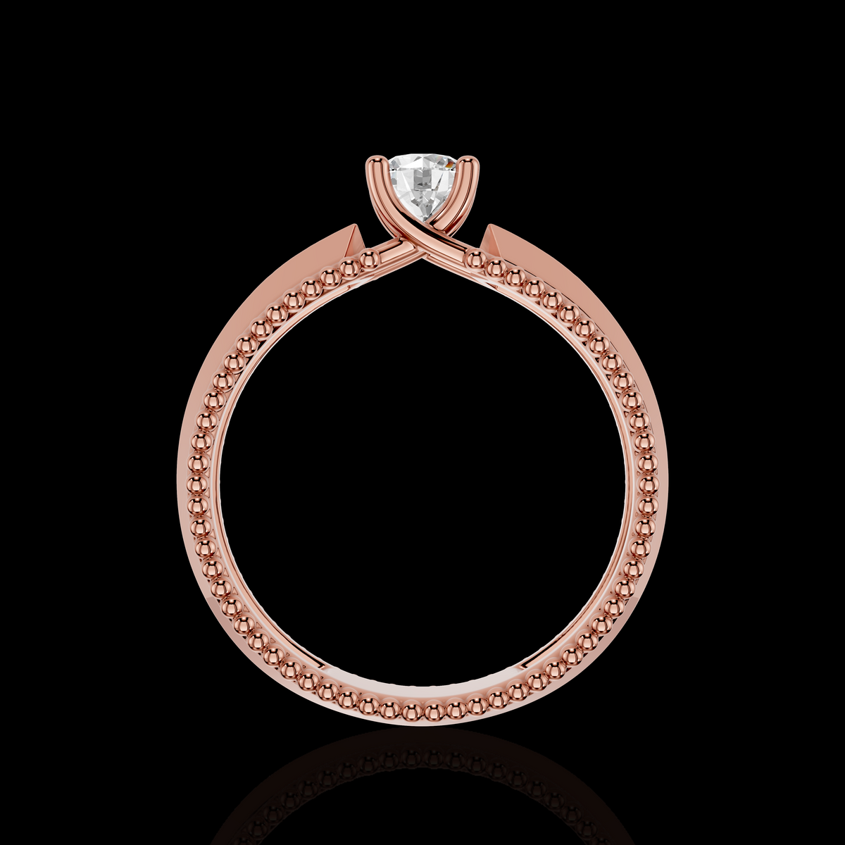 Classic Solitaire Ring with Intricate Beaded Band