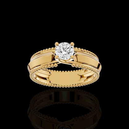 Classic Solitaire Ring with Intricate Beaded Band