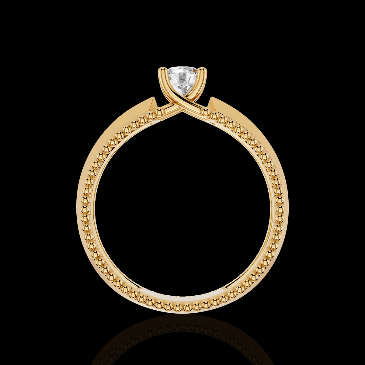 Classic Solitaire Ring with Intricate Beaded Band