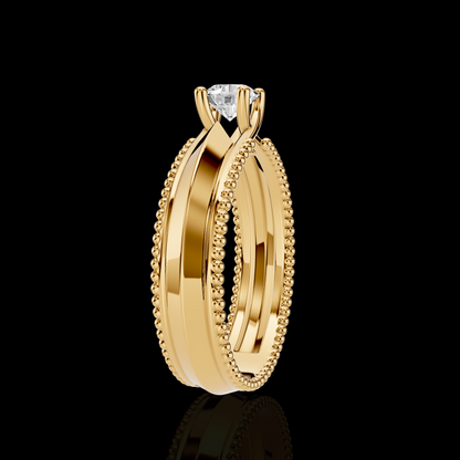Classic Solitaire Ring with Intricate Beaded Band