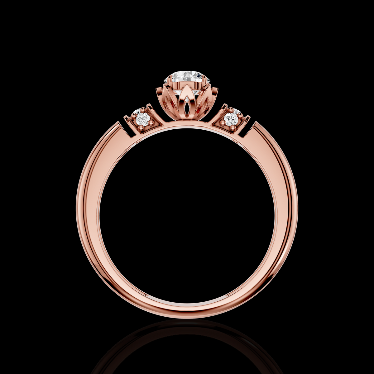 Vintage Inspired Floral Solitaire Ring with Brilliant Center