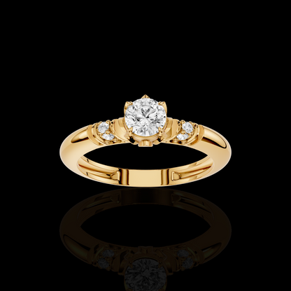 Vintage Inspired Floral Solitaire Ring with Brilliant Center