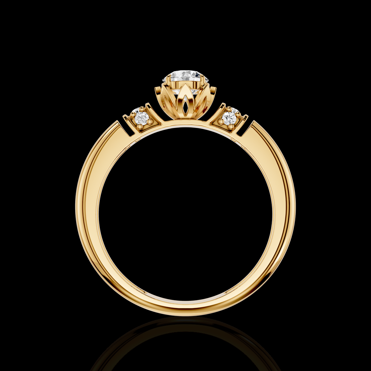 Vintage Inspired Floral Solitaire Ring with Brilliant Center