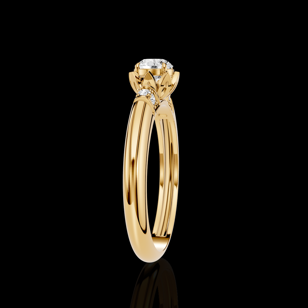 Vintage Inspired Floral Solitaire Ring with Brilliant Center