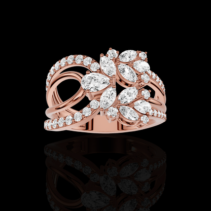 Floral Marquise Diamond Ring, Leaf Cluster Statement Ring, Pave Split Band Ring, Elegant Bridal Jewelry