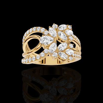 Floral Marquise Diamond Ring, Leaf Cluster Statement Ring, Pave Split Band Ring, Elegant Bridal Jewelry