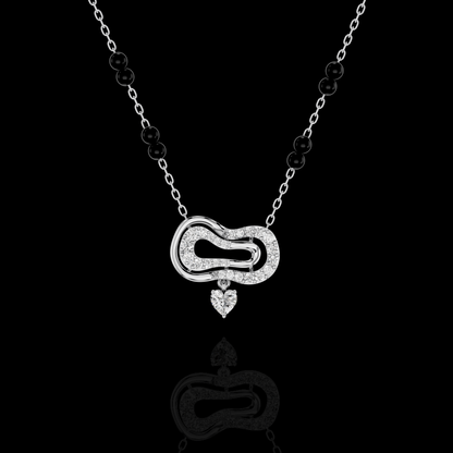 Modern Diamond Heart Mangalsutra Necklace with Black Beads, Elegant Indian Bridal Jewelry