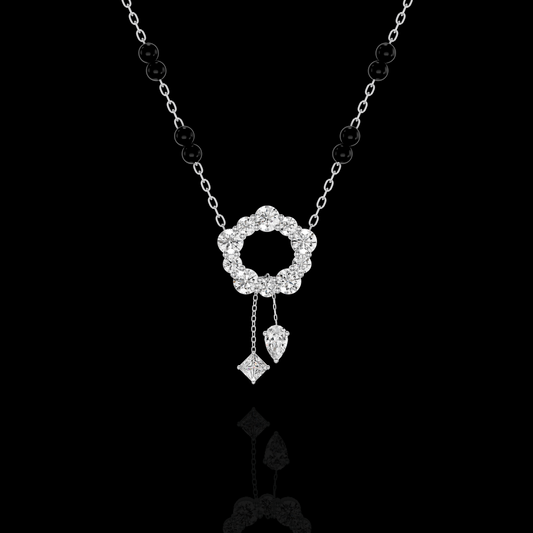 Diamond Mangalsutra Necklace for Women, Black Bead Chain with Floral Pendant