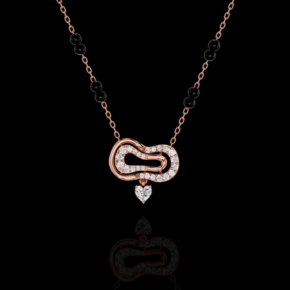 Modern Diamond Heart Mangalsutra Necklace with Black Beads, Elegant Indian Bridal Jewelry