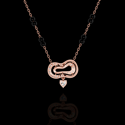 Modern Diamond Heart Mangalsutra Necklace with Black Beads, Elegant Indian Bridal Jewelry