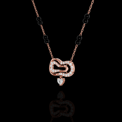 Modern Diamond Heart Mangalsutra Necklace with Black Beads, Elegant Indian Bridal Jewelry