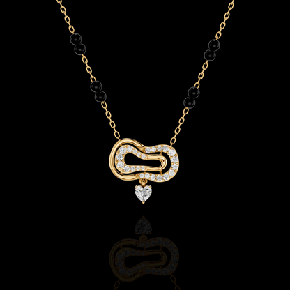 Modern Diamond Heart Mangalsutra Necklace with Black Beads, Elegant Indian Bridal Jewelry