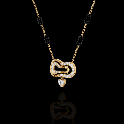 Modern Diamond Heart Mangalsutra Necklace with Black Beads, Elegant Indian Bridal Jewelry