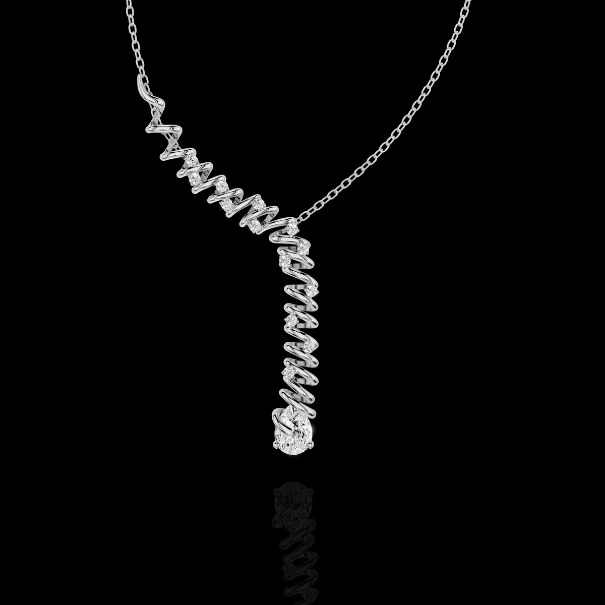 Sophisticated statement with this Spiral Diamond Drop Pendant Necklace