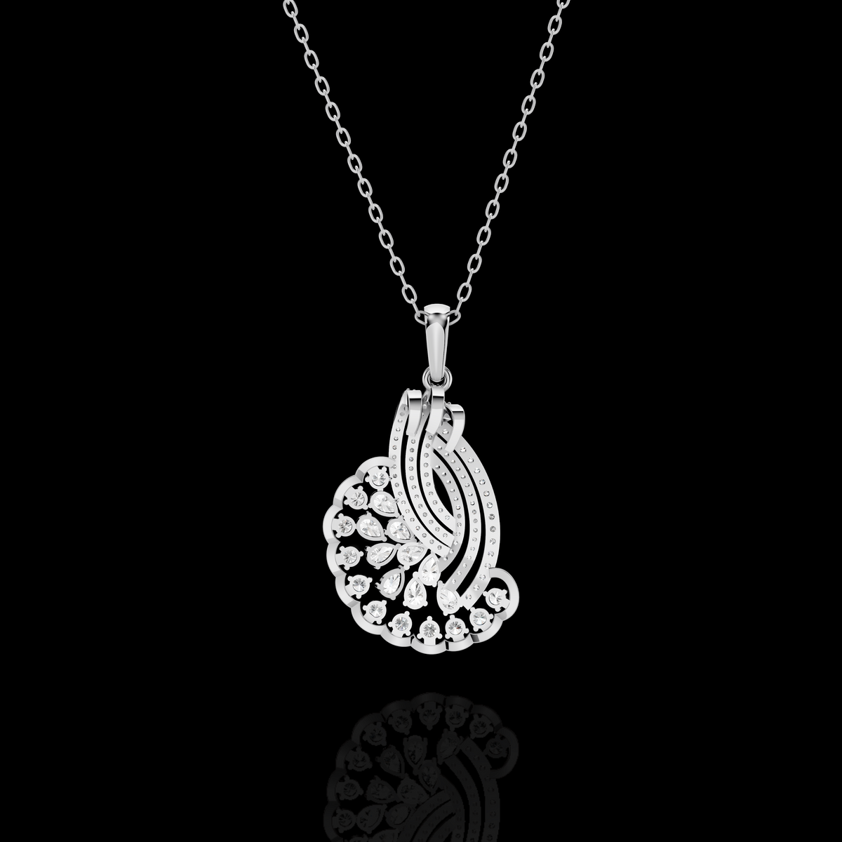 Elegant Diamond Fan Pendant Necklace with Sparkling