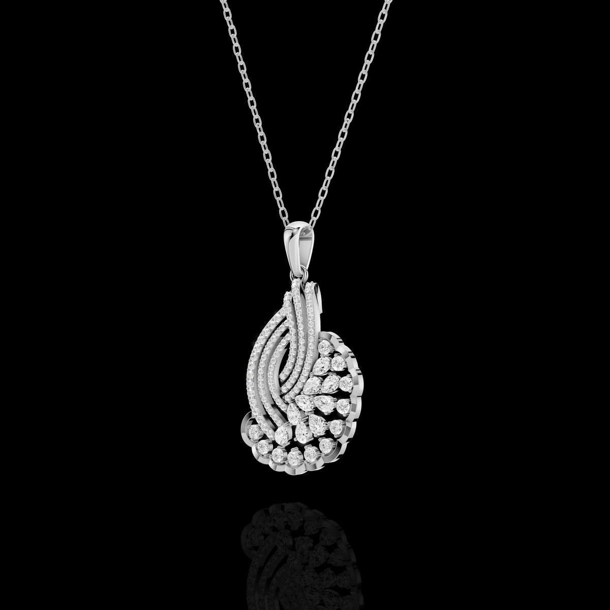 Elegant Diamond Fan Pendant Necklace with Sparkling