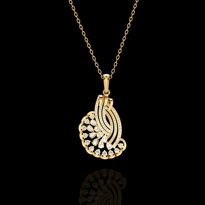 Elegant Diamond Fan Pendant Necklace with Sparkling