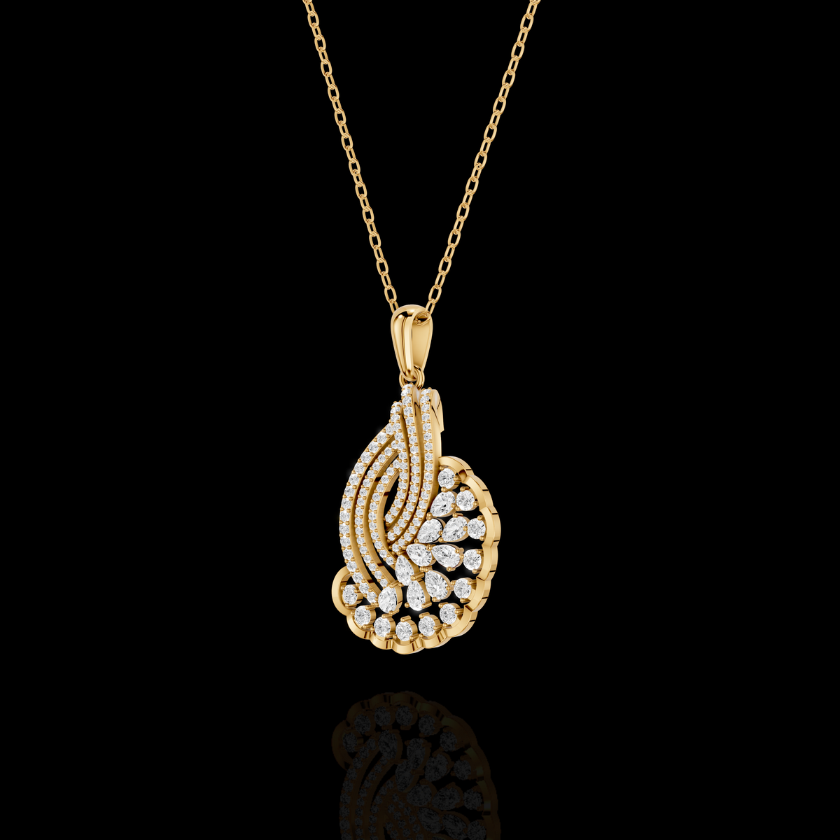 Elegant Diamond Fan Pendant Necklace with Sparkling