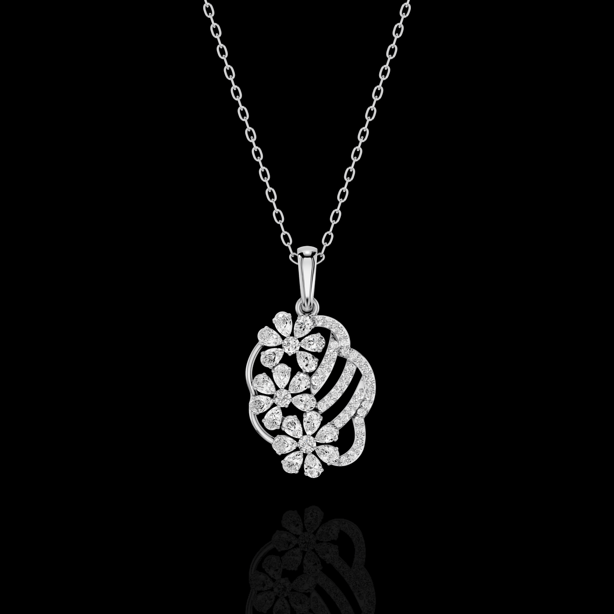 Floral Pendant Necklace, Sparkling Flower Cluster Pendant, Elegant Jewelry, Women's Gift Necklace
