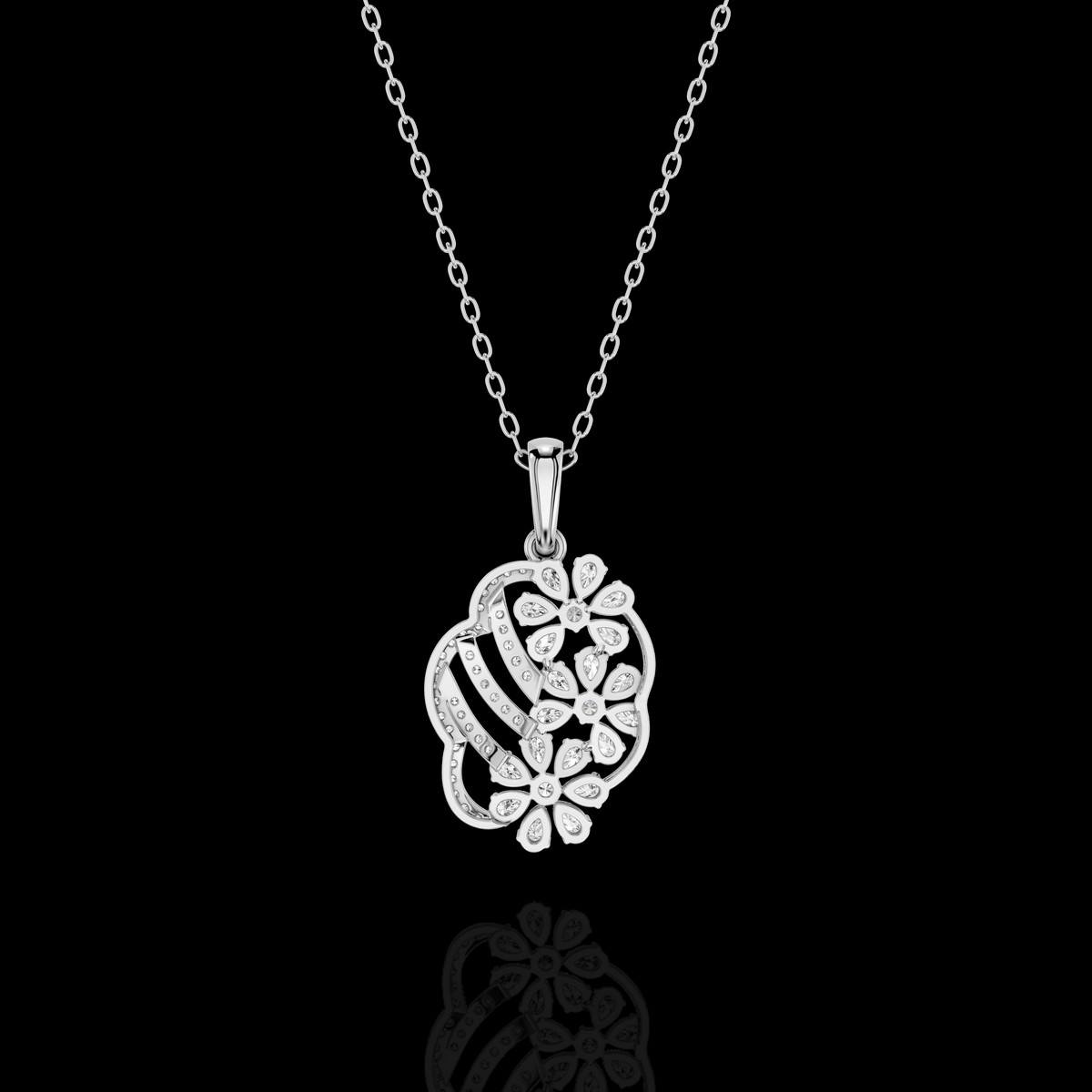 Floral Pendant Necklace, Sparkling Flower Cluster Pendant, Elegant Jewelry, Women's Gift Necklace