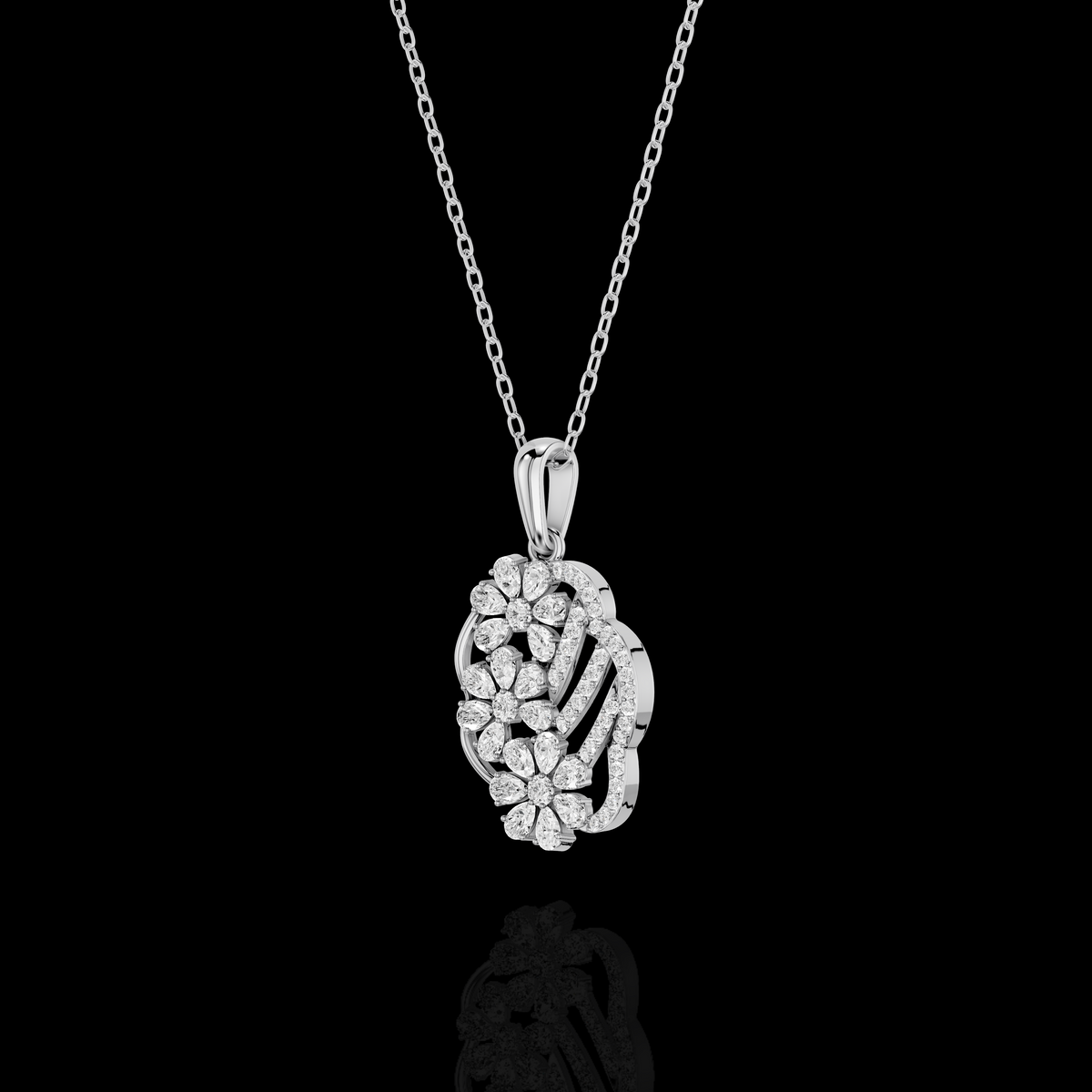 Floral Pendant Necklace, Sparkling Flower Cluster Pendant, Elegant Jewelry, Women's Gift Necklace