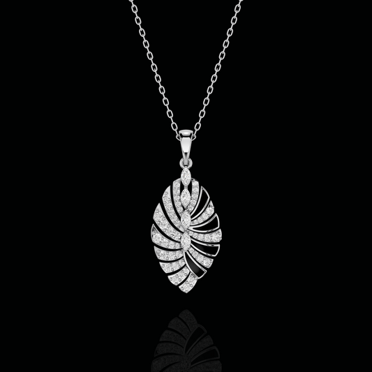 Diamond Leaf Pendant Necklace, Marquise Stone Pendant, Elegant Floral Statement Jewelry