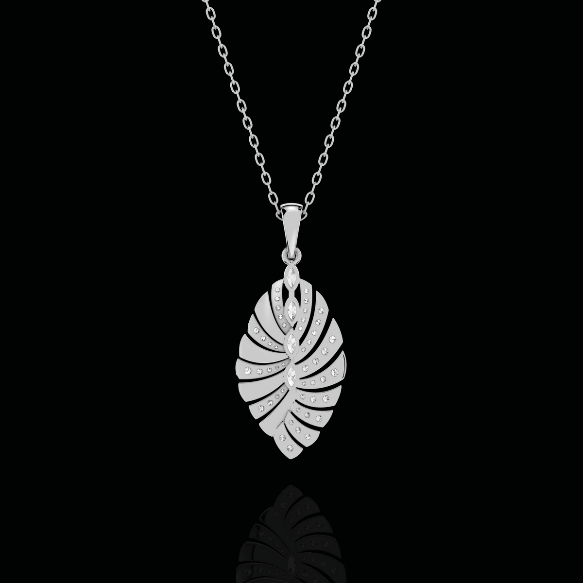 Diamond Leaf Pendant Necklace, Marquise Stone Pendant, Elegant Floral Statement Jewelry