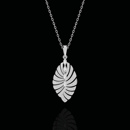 Diamond Leaf Pendant Necklace, Marquise Stone Pendant, Elegant Floral Statement Jewelry