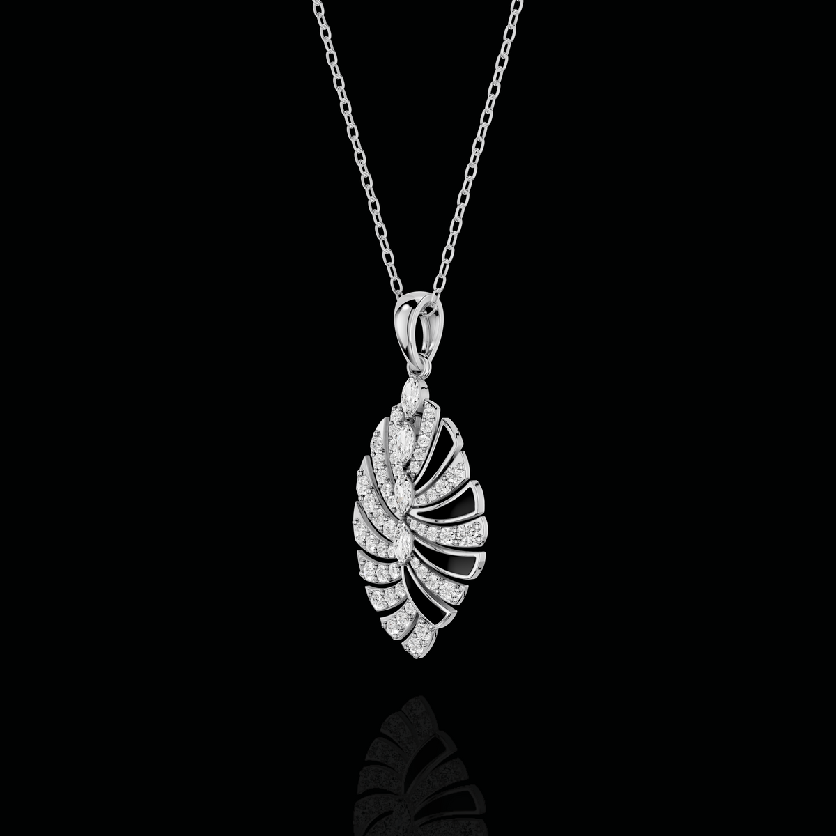 Diamond Leaf Pendant Necklace, Marquise Stone Pendant, Elegant Floral Statement Jewelry