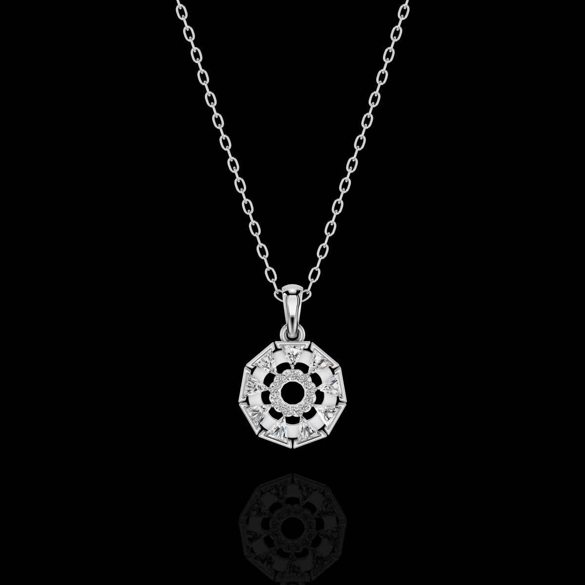 Lab Grown Diamond Trillion Pendant Necklace, Moissanite Geometric Halo Pendant, White Gold Statement Necklace for Women, Gift for Her