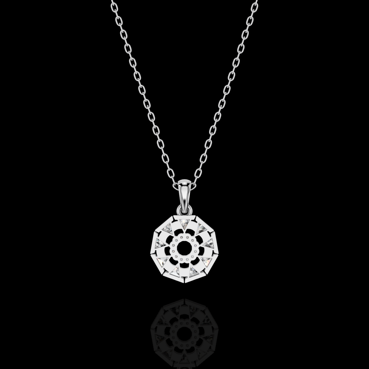 Lab Grown Diamond Trillion Pendant Necklace, Moissanite Geometric Halo Pendant, White Gold Statement Necklace for Women, Gift for Her