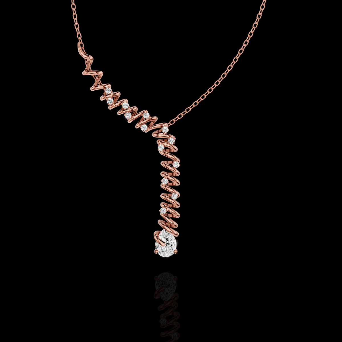 Sophisticated statement with this Spiral Diamond Drop Pendant Necklace