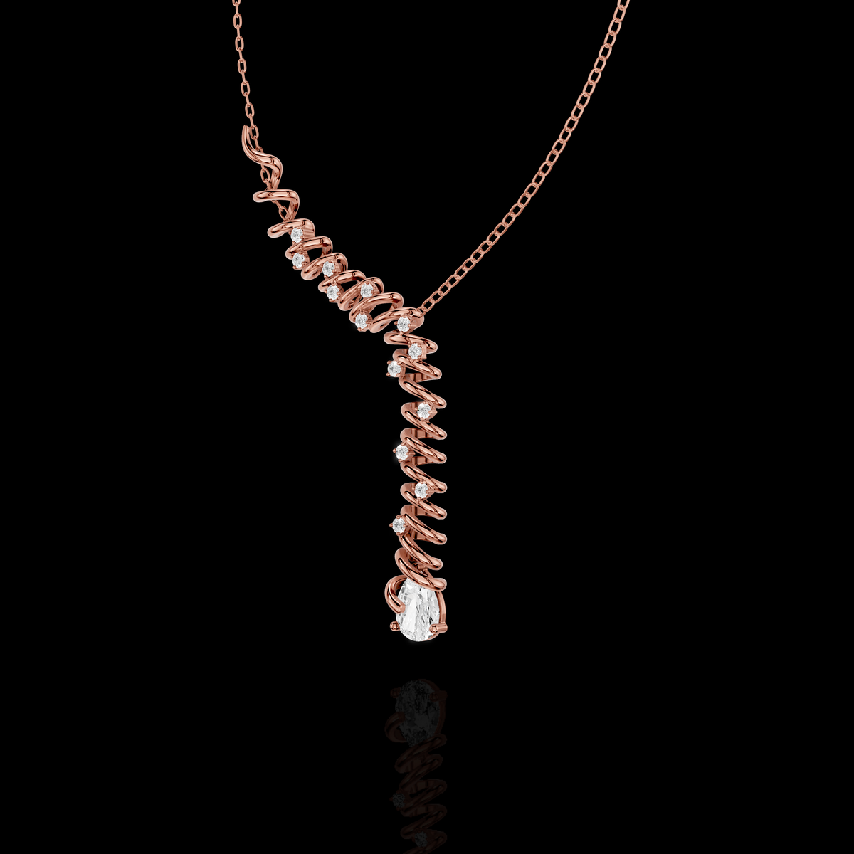 Sophisticated statement with this Spiral Diamond Drop Pendant Necklace