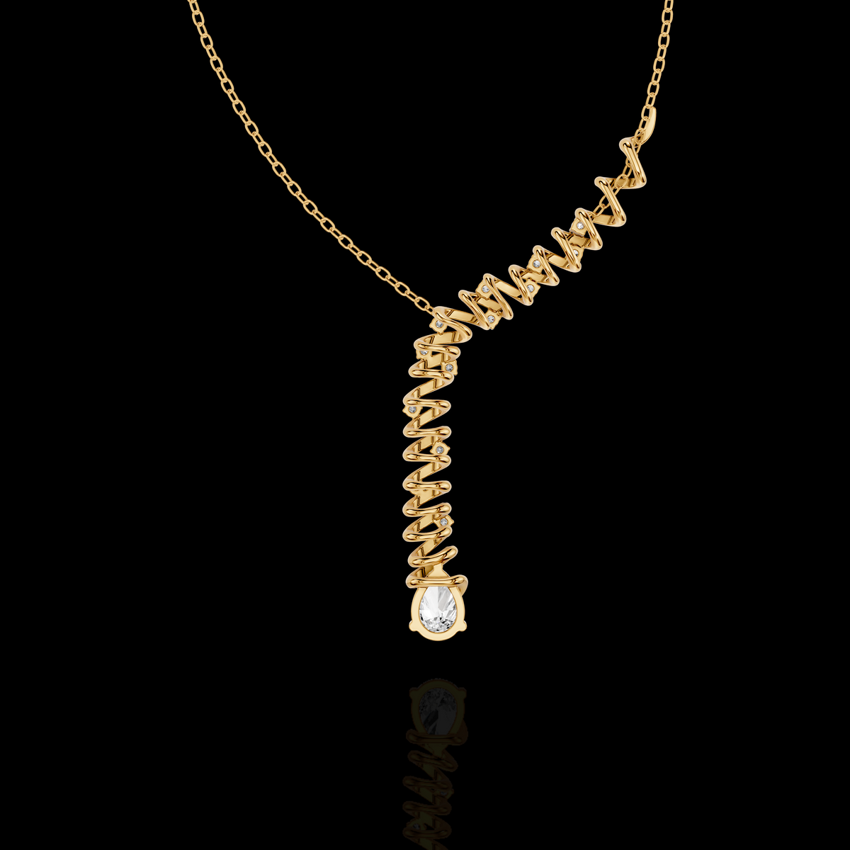 Sophisticated statement with this Spiral Diamond Drop Pendant Necklace