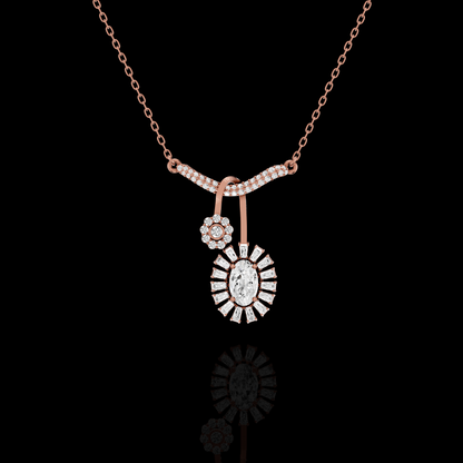 Marquise Diamond Sunburst Pendant Necklace with Floral Accent | Matisha Jewels