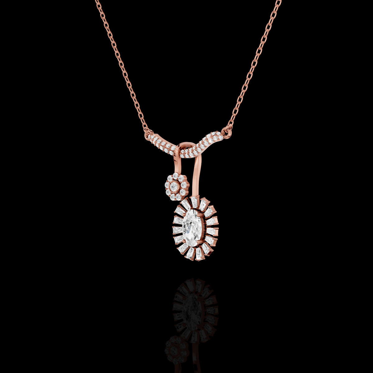 Marquise Diamond Sunburst Pendant Necklace with Floral Accent | Matisha Jewels