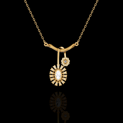 Marquise Diamond Sunburst Pendant Necklace with Floral Accent | Matisha Jewels
