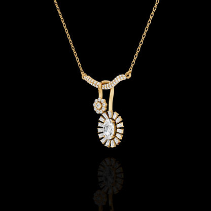 Marquise Diamond Sunburst Pendant Necklace with Floral Accent | Matisha Jewels