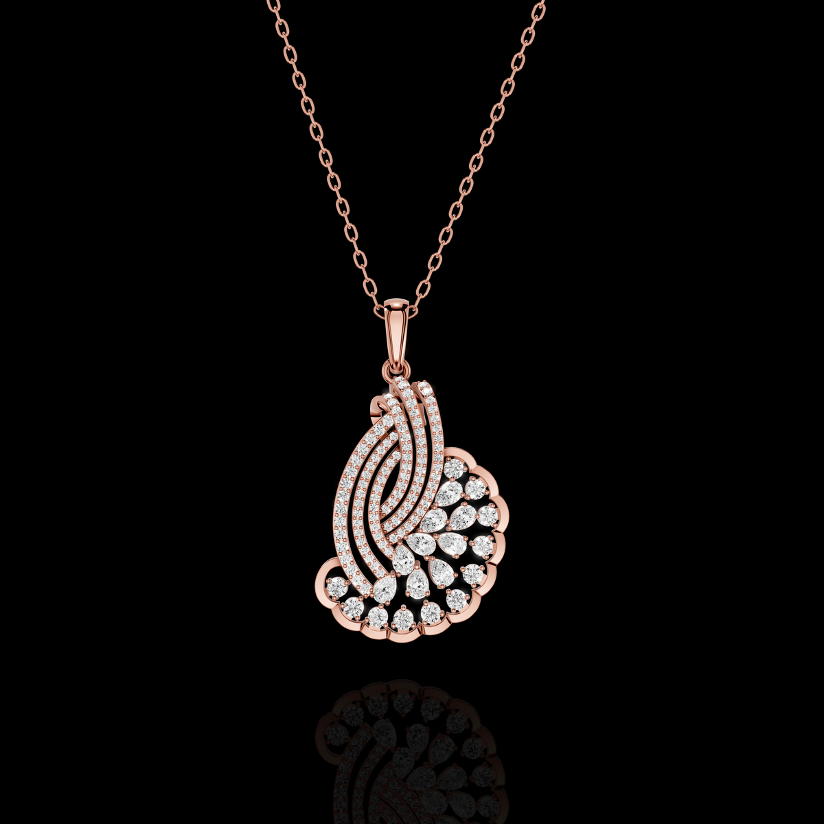 Elegant Diamond Fan Pendant Necklace with Sparkling