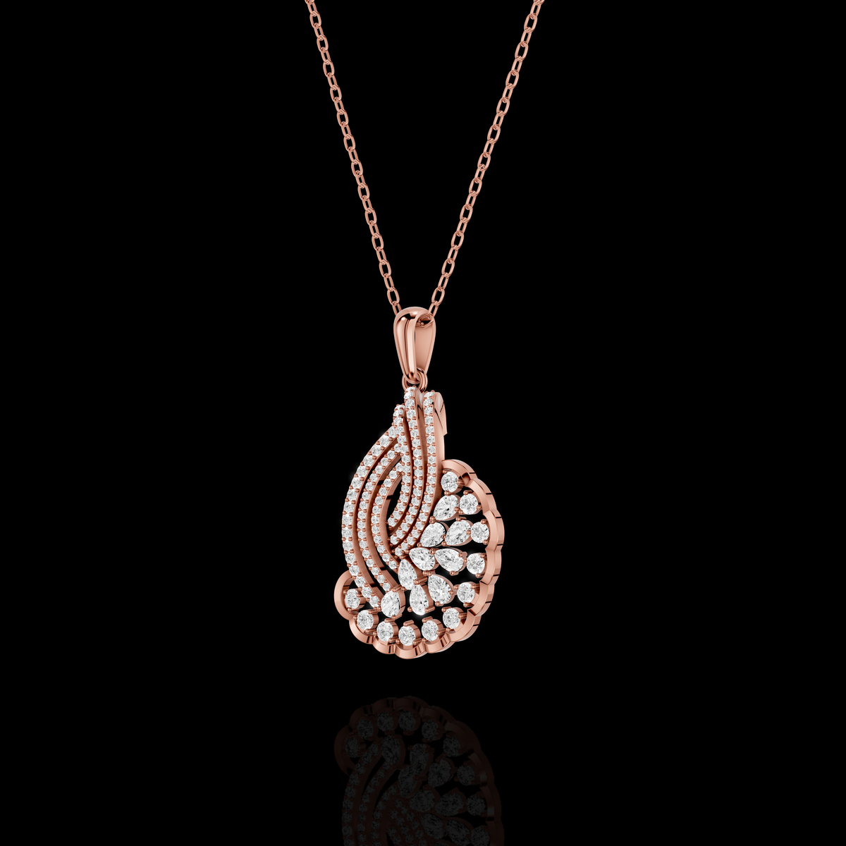 Elegant Diamond Fan Pendant Necklace with Sparkling