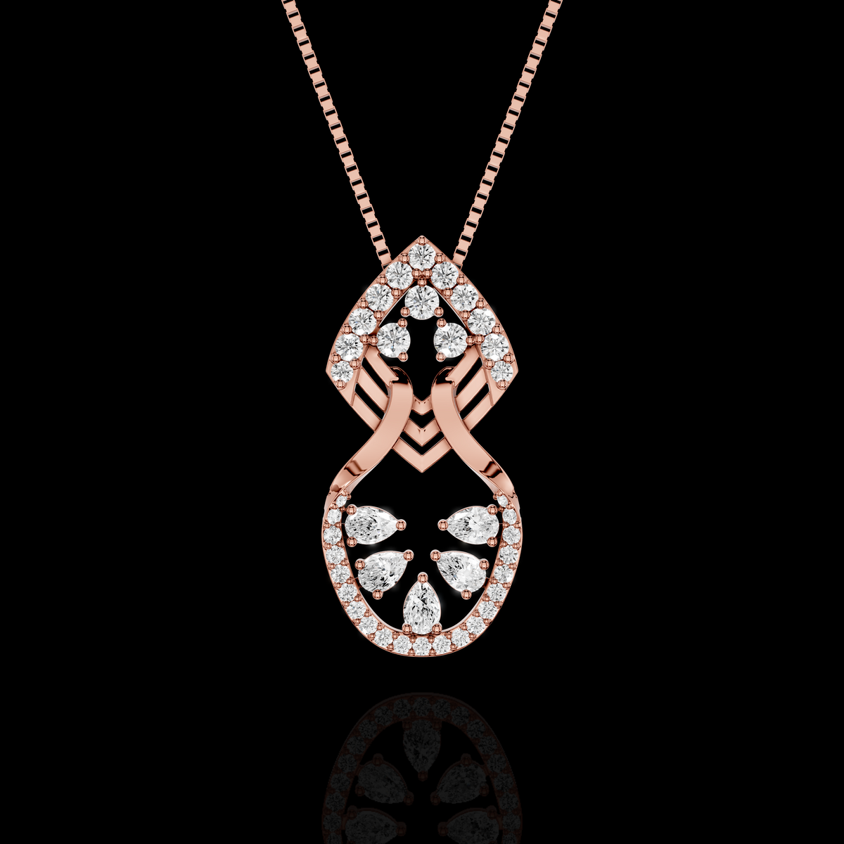 Elegant Pear Cut Diamond Pendant Necklace with Floral Design