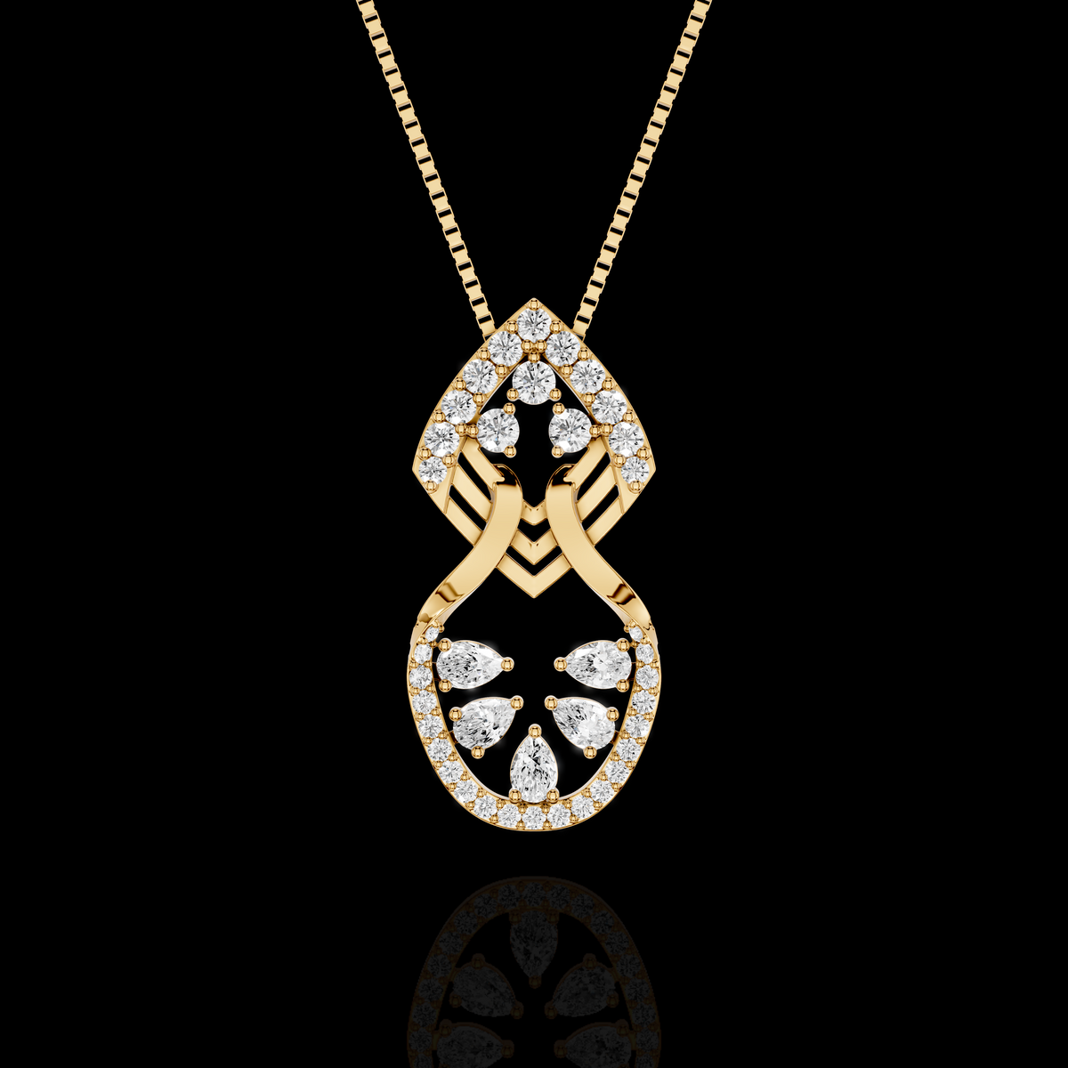 Elegant Pear Cut Diamond Pendant Necklace with Floral Design