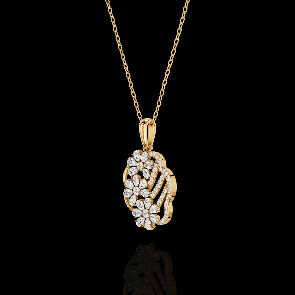 Floral Pendant Necklace, Sparkling Flower Cluster Pendant, Elegant Jewelry, Women's Gift Necklace