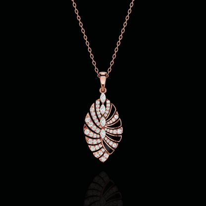 Diamond Leaf Pendant Necklace, Marquise Stone Pendant, Elegant Floral Statement Jewelry