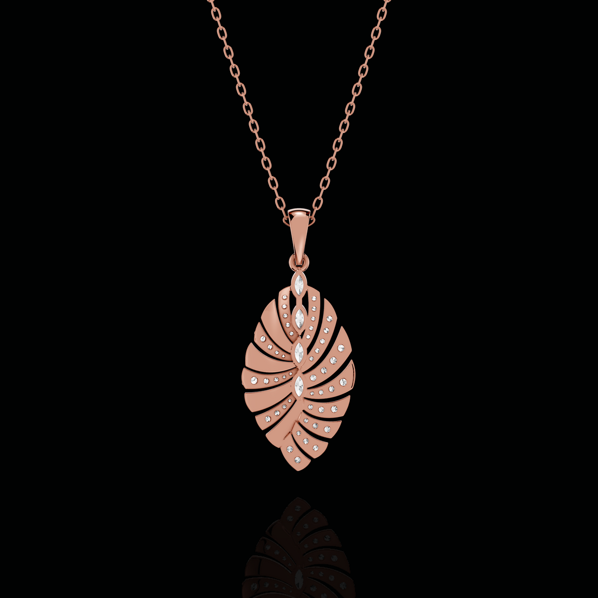 Diamond Leaf Pendant Necklace, Marquise Stone Pendant, Elegant Floral Statement Jewelry