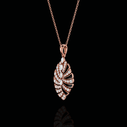 Diamond Leaf Pendant Necklace, Marquise Stone Pendant, Elegant Floral Statement Jewelry