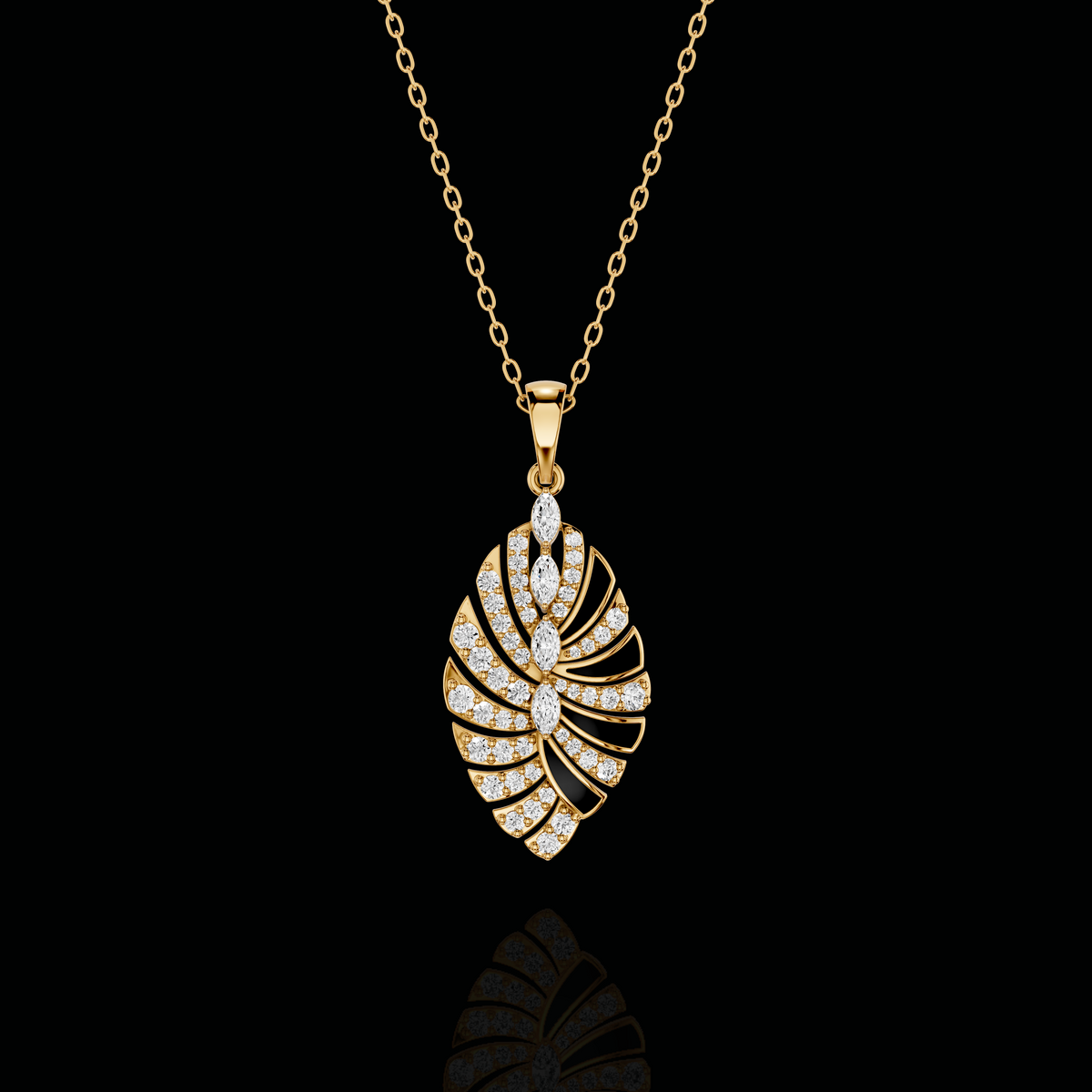 Diamond Leaf Pendant Necklace, Marquise Stone Pendant, Elegant Floral Statement Jewelry
