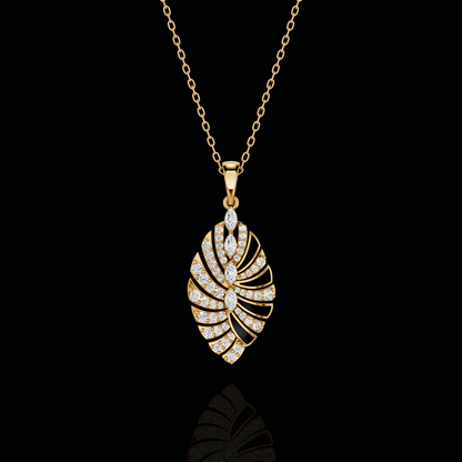 Diamond Leaf Pendant Necklace, Marquise Stone Pendant, Elegant Floral Statement Jewelry
